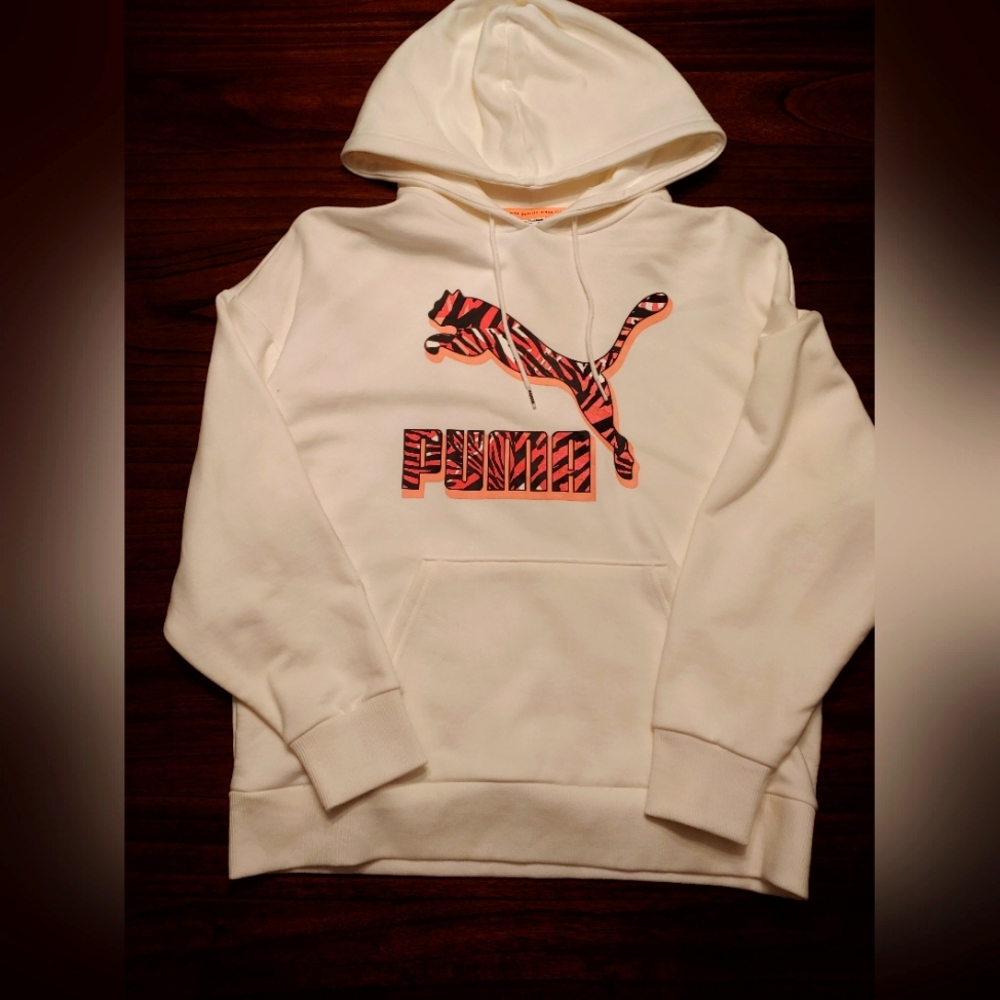 Puma White Hoodie with Red and Black Logo